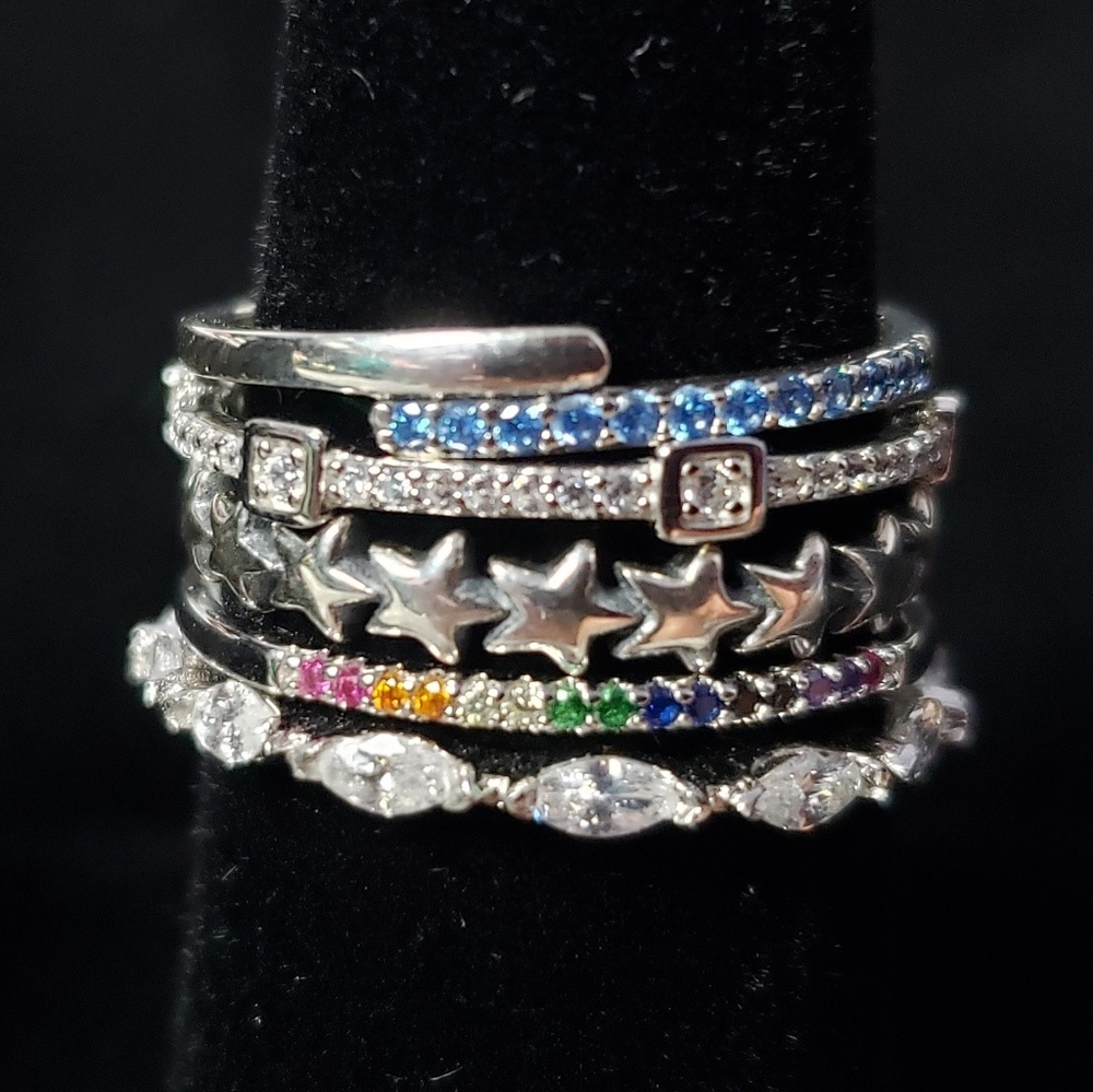 925 Silver Stackable Cubic Zirconia Band - Picture 8 of 8